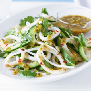 Cucumber and chilli squid salad with passionfruit dressing