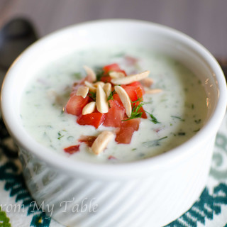 Cucumber Soup {with tomato and toasted Almonds}