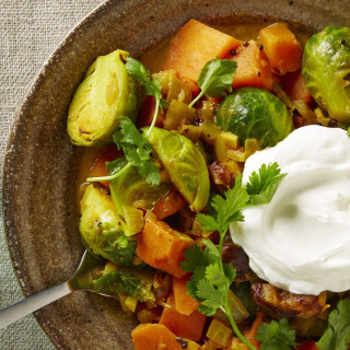 Curried Brussels Sprouts, Chickpeas, and Sweet Potatoes