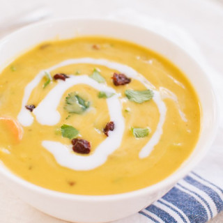 Curried Red Lentil Soup with Dried Cherries and Cilantro
