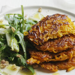 Curried Squash Pancakes with Arugula and Apple Salad