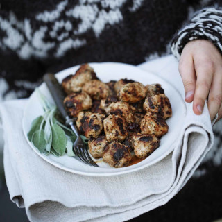 Danish Meatballs with Prunes and Sage Leaves