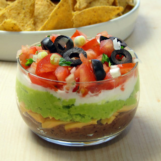Delicious Veggie 7-layer Dip - with pressure cooked re-fried beans.