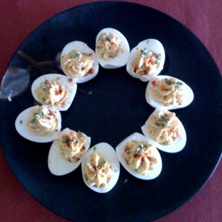 Deviled Eggs with Bacon and Cheese