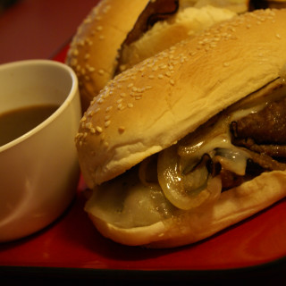 Dripping Roast Beef Sandwiches with Melted Provolone with Au Jus