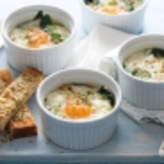 Dukkah baked eggs with toast soldiers