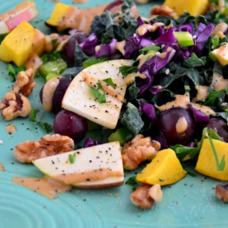 Easy Mango and Grape Kale Salad with Cashew Glaze {gluten-free, dairy-free,