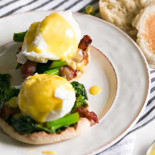 Eggs Benedict with Easy Hollandaise Sauce and Broccoli Rabe