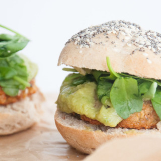 Falafel Burger With Avocado Sauce, Spinach, and Homemade Burger Buns [Vegan