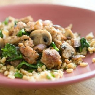 Farro and Herb Pilaf with Sausage, Mushrooms and Spinach