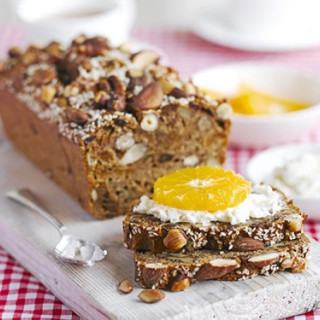 Fig, nut and seed bread with ricotta and fruit