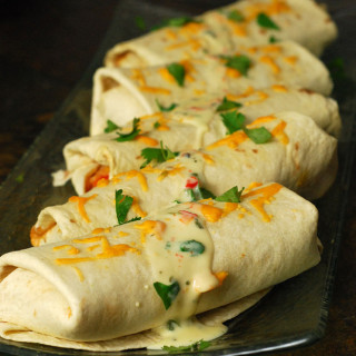 Fire Roasted Vegetable Burritos with Cilantro/Roasted Pepper Queso