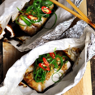 Fish Parcels with Ginger & Spring Onions