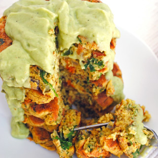 Fluffy Chickpea Pancakes with Vegetables + Avocado Sauce (vegan + gluten-fr