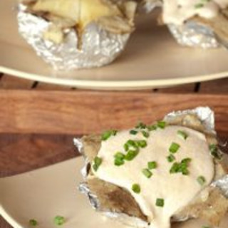 Foil Wrapped Potato and Creamy Garlic Topping