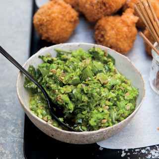 Freekeh Fritters with Spring Pea Relish
