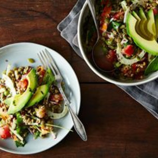 French Lentil, Kamut, and Avocado Salad with Basil Dressing 