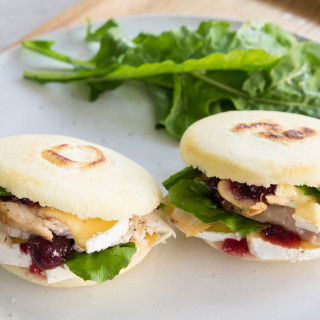 French-Style Arepas with Chicken & Strawberry Onion Jam
