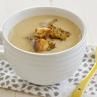Fresh Corn Soup with Herbed Croutons