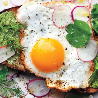 Fried Egg on Toast with Salted Herb Butter and Radishes recipe | Epicurious