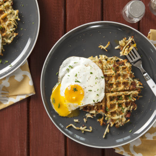 Fried Eggs with Bacon-Cheese Hash Brown Waffles