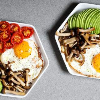 Fried Eggs With Slow-Roasted Tomatoes, Avocado, and Mushrooms