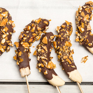Frozen Chocolate-Dipped Bananas with Peanut Brittle