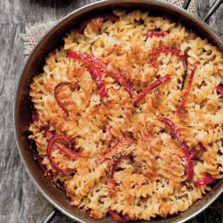 Fusilli with Three Cheeses and Red Bell Pepper