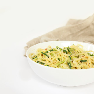 Garlic-Parmesan Zucchini Noodles and Spaghetti Pasta