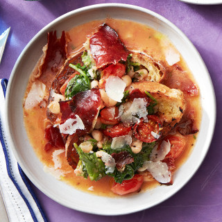 Garlic Toasts Topped with Cannellini Ragu &amp; Crispy Speck