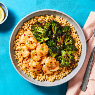 Garlicky Shrimp Couscous Bowls with Chili-Roasted Broccoli & Fresh Parsley