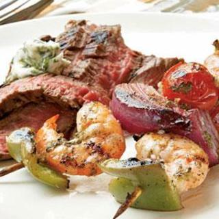 Ginger-Lime Marinated Shrimp Kebabs with Grilled Flank Steak and Cilantro B