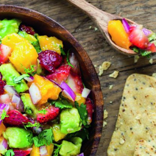 Glowing Strawberry-Mango Guacamole with Cilantro and Lime