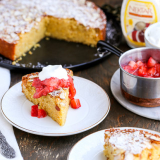 Gluten Free Honey Cornmeal Cake with Strawberry Compote + Honey Whipped Cre