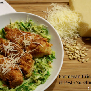 Gluten Free Parmesan Fried Chicken with Pesto Zucchini Noodles, Spaghettabl