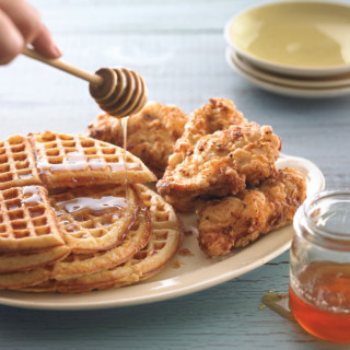 Golden Cornmeal Waffles with Fried Chicken
