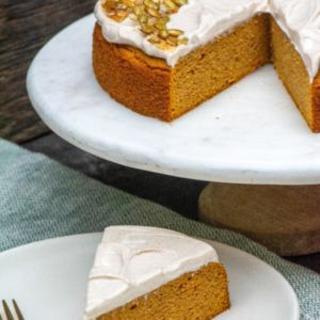 Grain-Free Pumpkin Cake with Cinnamon-Maple Cream Cheese Frosting and Candi
