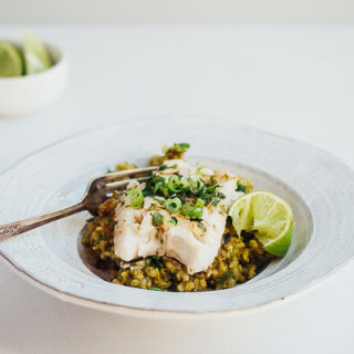 Green Rice with Poached Fish and Herbed Brown Butter