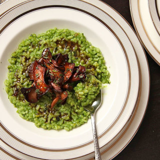 Green Risotto with Mushrooms (Vegan)