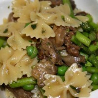 Grilled Asparagus with Morels, Spring Peas, And Bowtie Pasta