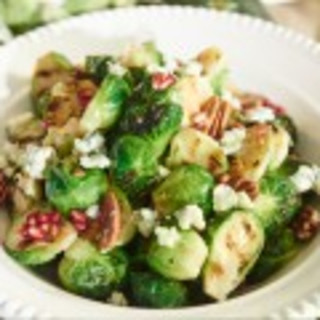 Grilled Brussels Sprout Salad with Pecans, Pomegranates and Blue Cheese