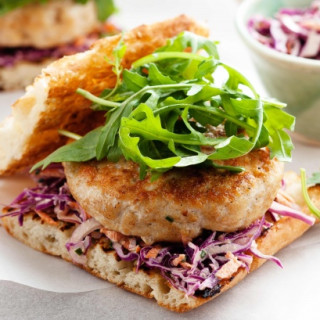 Grilled chicken burger with red cabbage coleslaw