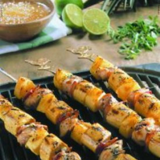 Grilled Chicken, Plantain, and Pineapple Skewers