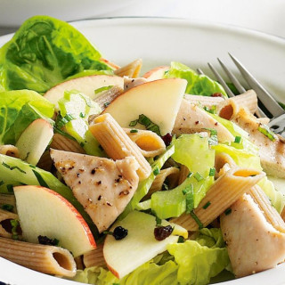 Grilled chicken with apple and celery pasta salad