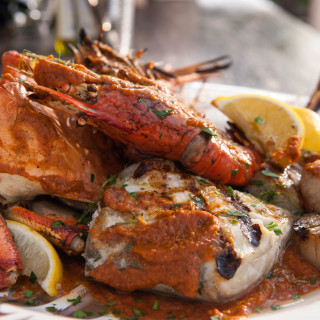 Grilled Cioppino with Fire-Roasted Tomato and Vegetable Puree