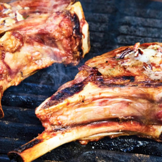 Grilled Double-Cut Pork Chops with Maple-Pecan Butter Recipe