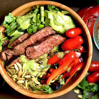 Grilled Fajita Steak Salad with Avocado Cilantro Dressing