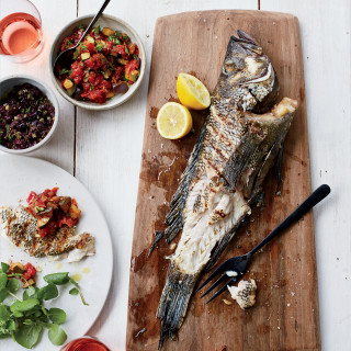Grilled Fish with Tapenade and Smoky Ratatouille