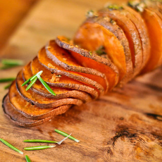 Grilled Hasselback Sweet Potatoes with Rosemary and Garlic