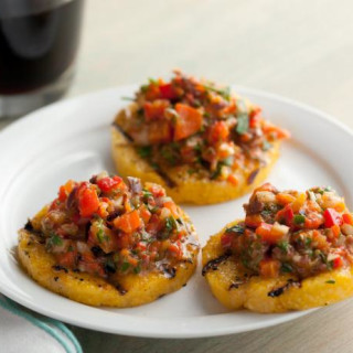 Grilled Polenta Crackers with Roasted Pepper Salsa